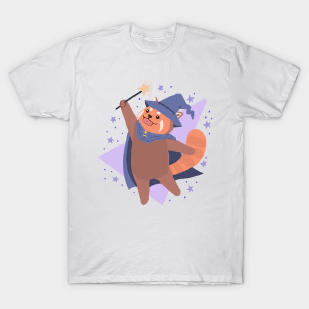 Cute Wizard Red Panda Drawing illustration T-Shirt by MariOyama